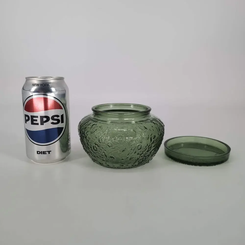 Empty Avocado Dark Green Candle Jar Container Bowl with Matching Glass Lid - GUC